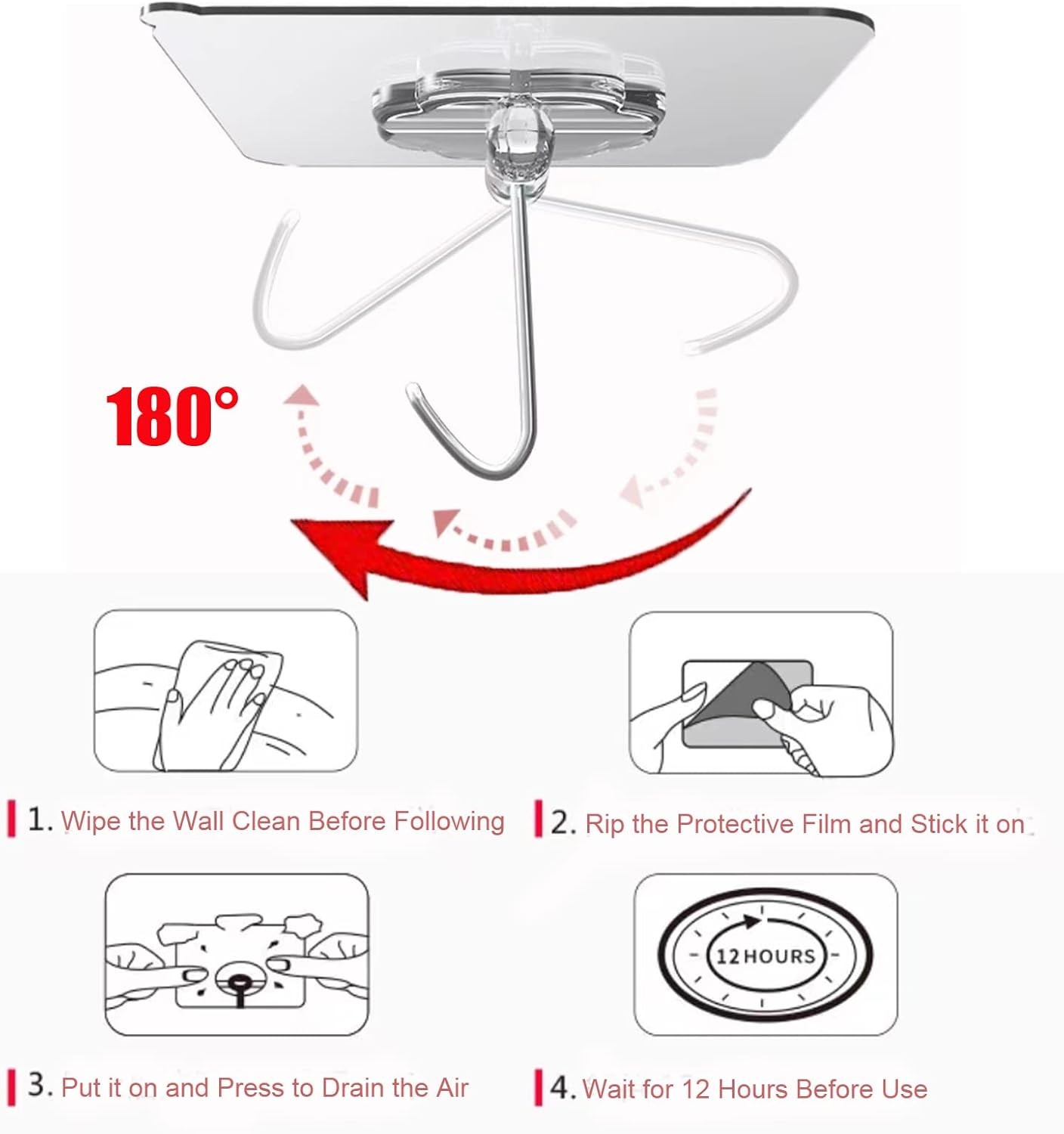 Adhesive Wall Hooks for Hanging Heavy Duty 50 lbs Large Hooks for Walls No