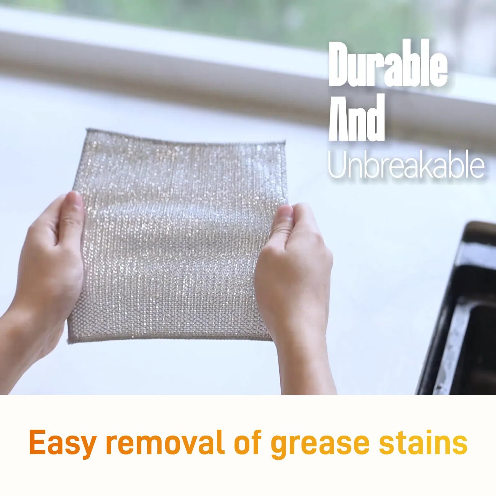 6 Pcs Triple Stainless Steel Scrubberwire Cleaning Dishwashing Rag Kitchen Towel