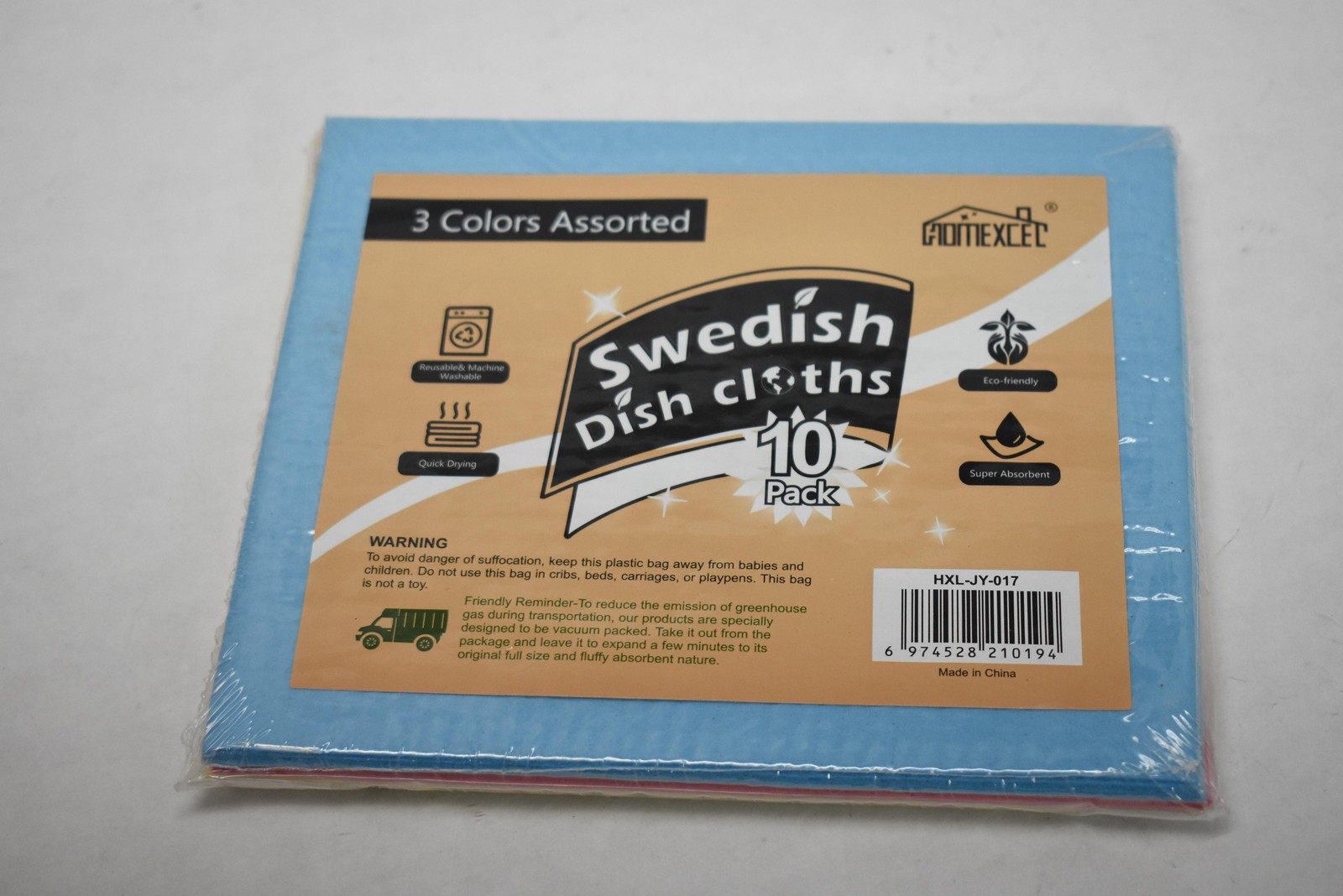 HOMEXCEL Swedish Dish Cloths 10 Pack 3 Colors Assorted Kitchen Reusable Eco