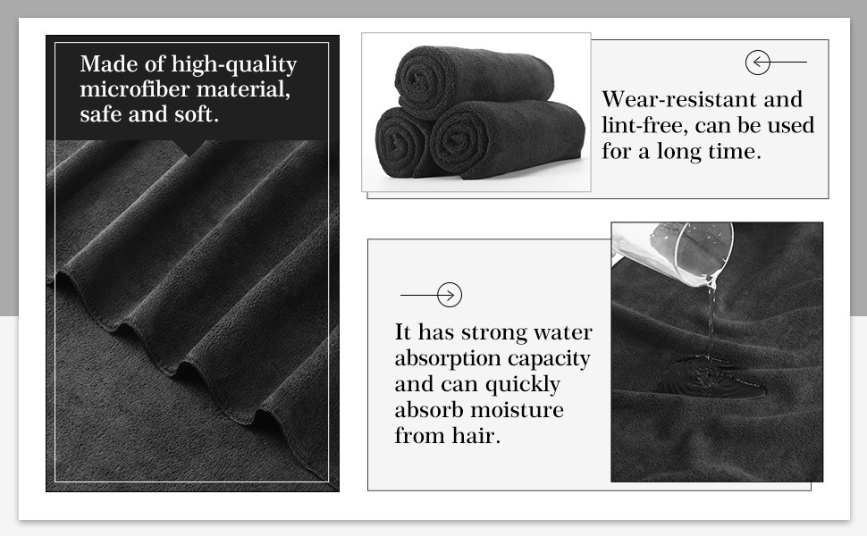 100 Pieces Large Black Microfiber Salon Towels Bulk 16 x 27 Inch Absorbent Hair