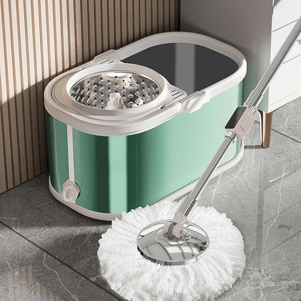 360 Spin Mop Bucket Set Stainless Steel Wringer 2/4/6 Heads Refill