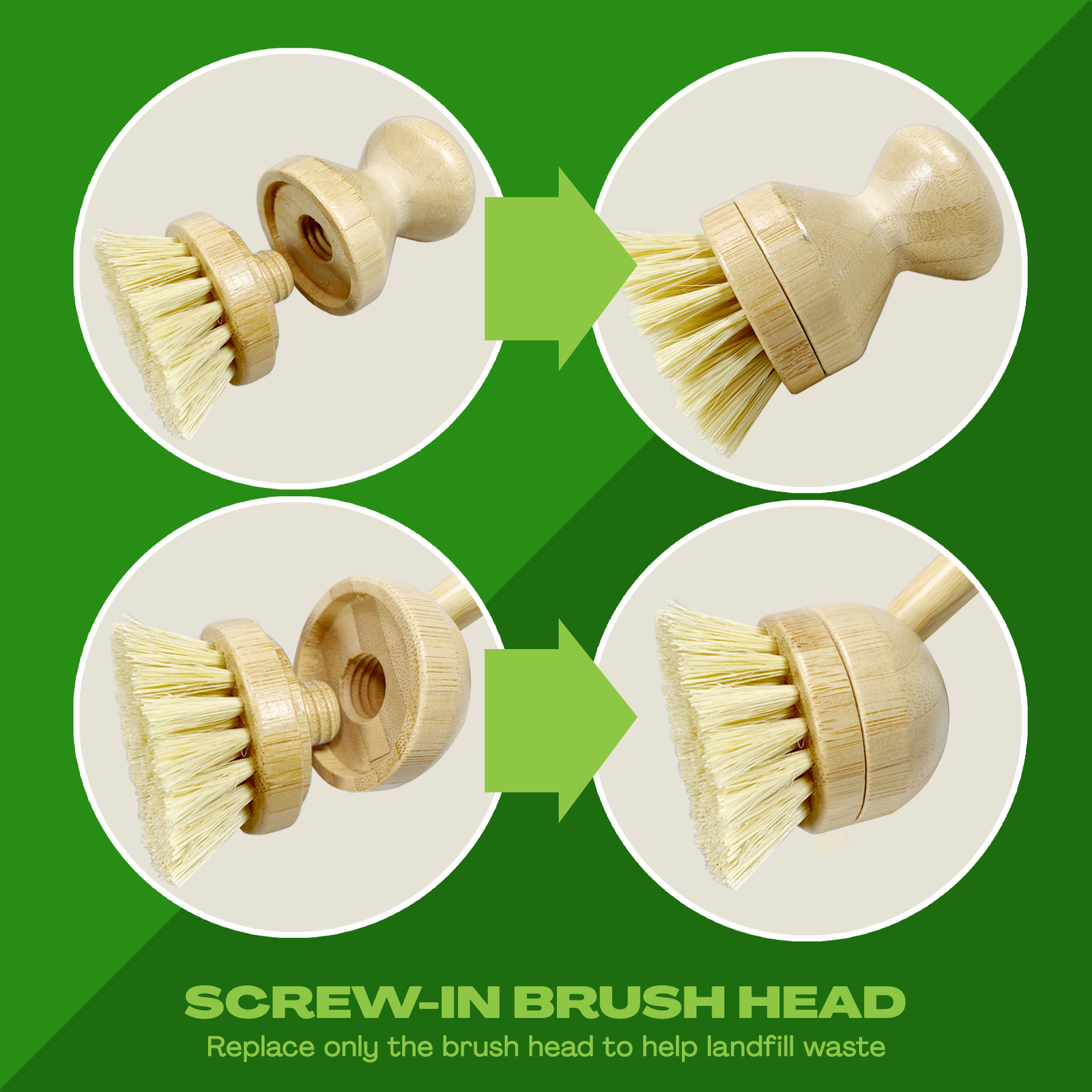 JuneLily Eco Friendly Natural Dish Brush Heads Sisal & Coconut for Dishwashing