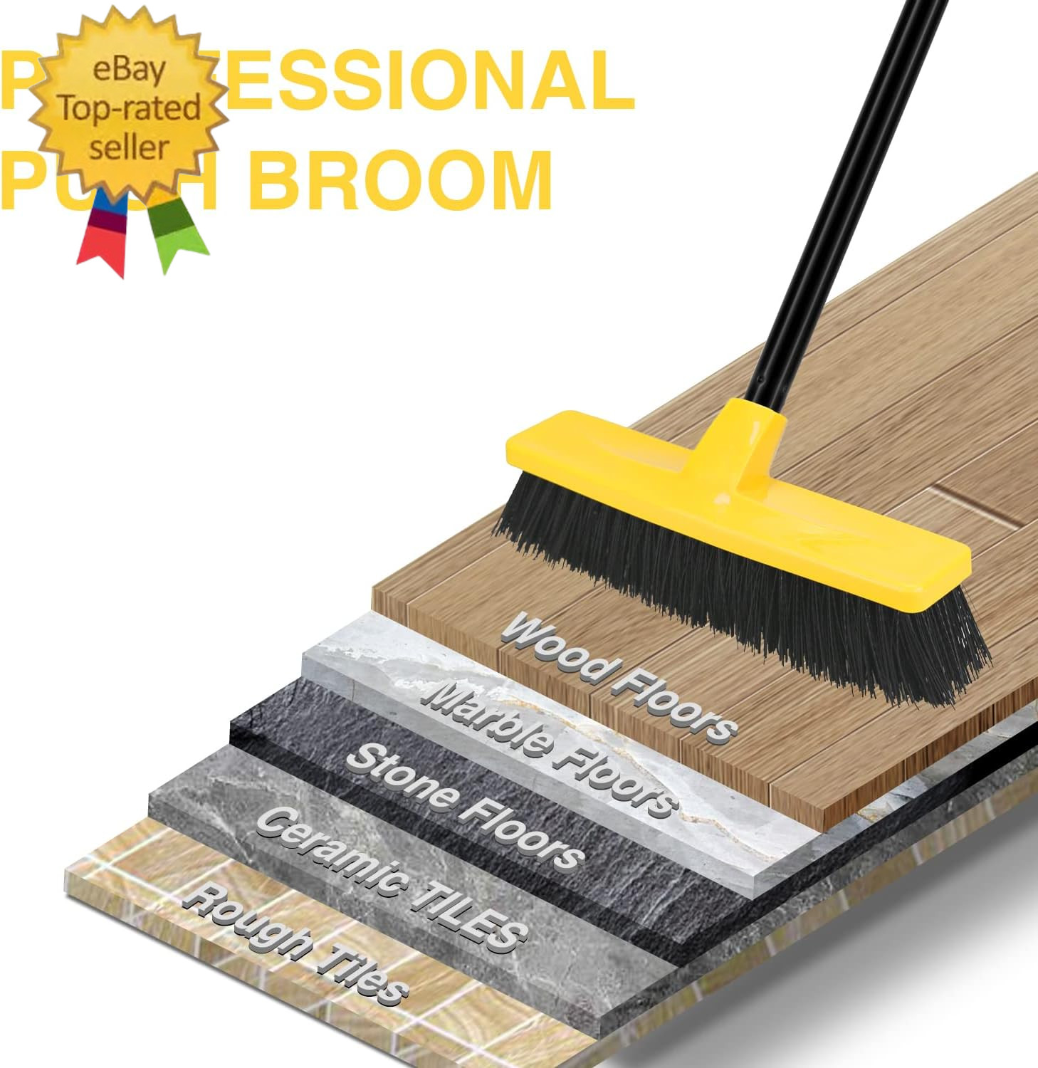 Push Broom Outdoor Indoor Broom 12″ Wide,50″ Long Handle with Stiff Bristles