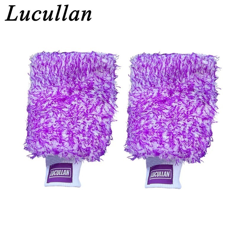 Premium Purple Microfiber Car Wash Mitt Glove Foam Stitch