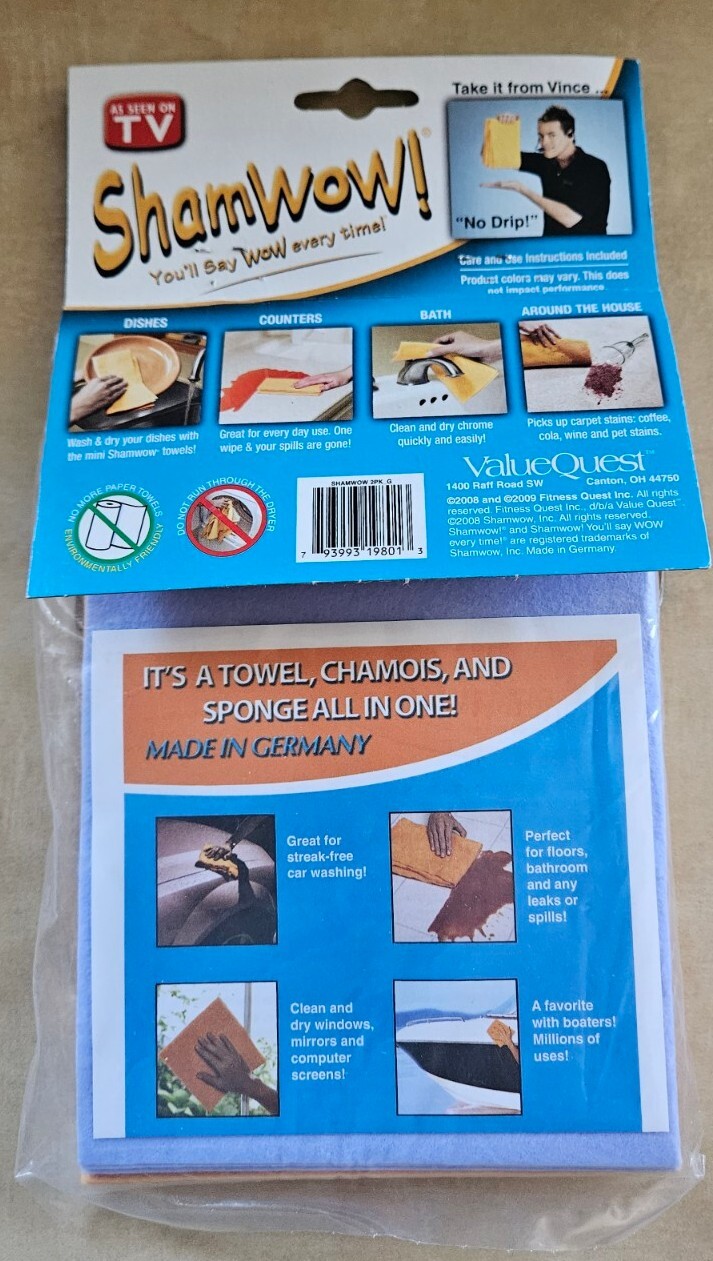 Vtg 2008 Original SHAMWOW Super Absorbent Towels Germany TV Movie Prop Box New