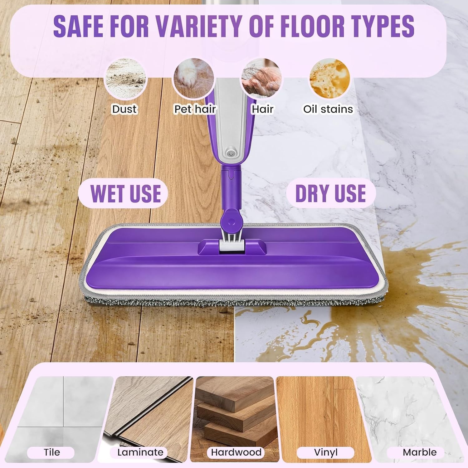 Spray Mop for Hardwood Floors Cleaning with 3 Washable Pads, Microfiber Wet M…