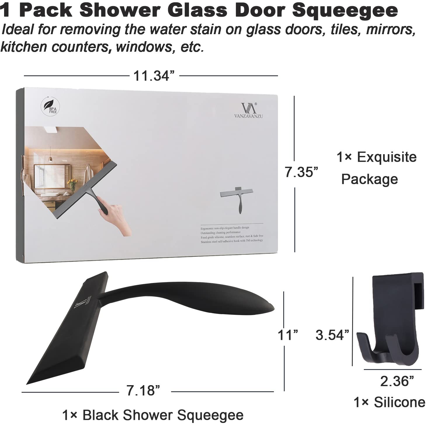 Squeegee for Shower Glass Door, 11-Inch Black