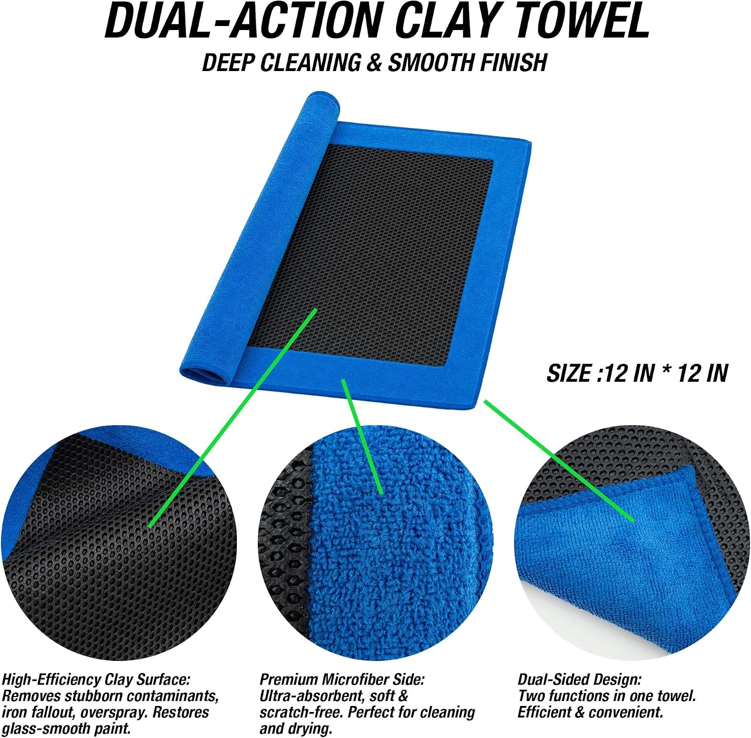 3Pcs Clay Towel Car Detailing Clay Bar Towel 12×12 Rubber Polymer Clay Bar Cloth