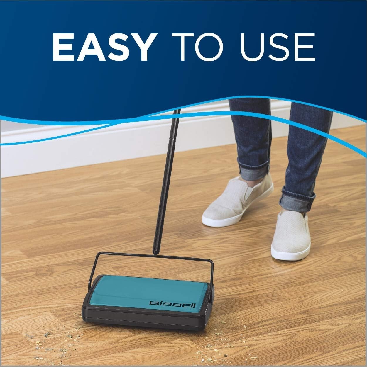 Easy Sweep Compact Carpet & Floor Sweeper, Manual Operation, Teal, 2484A
