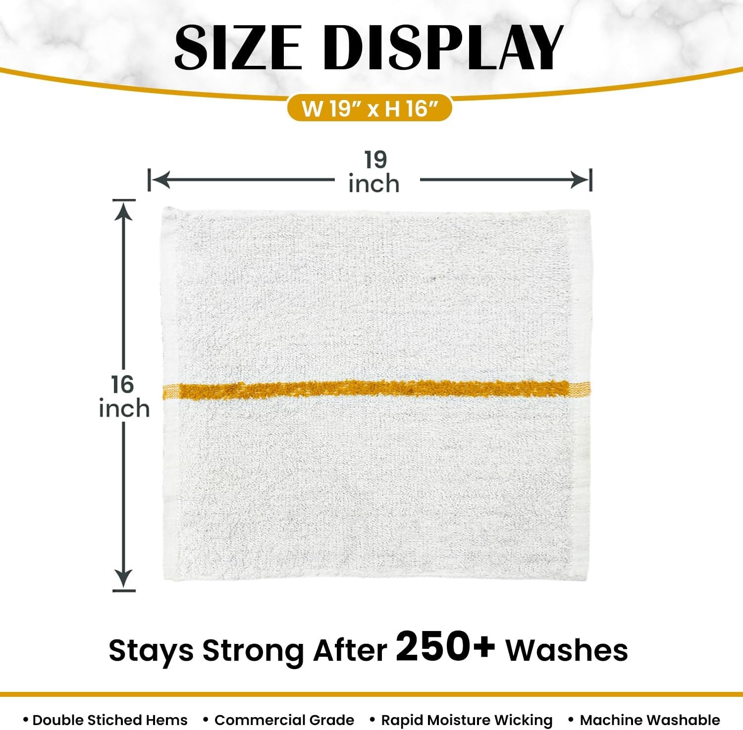 Bar Mops Gold Stripe Pack of 60 Kitchen Towels 16×19 Multi-Purpose for Home,