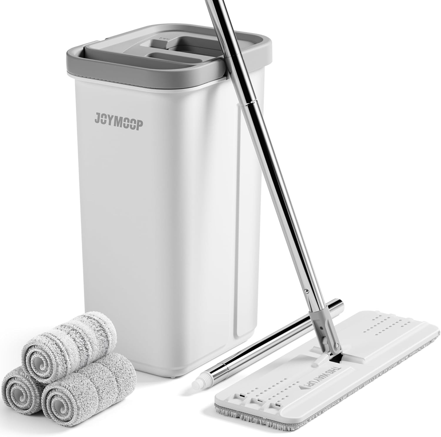 Flat Mop System with Wringer Bucket, White, Microfiber Floor Cleaning Set for…