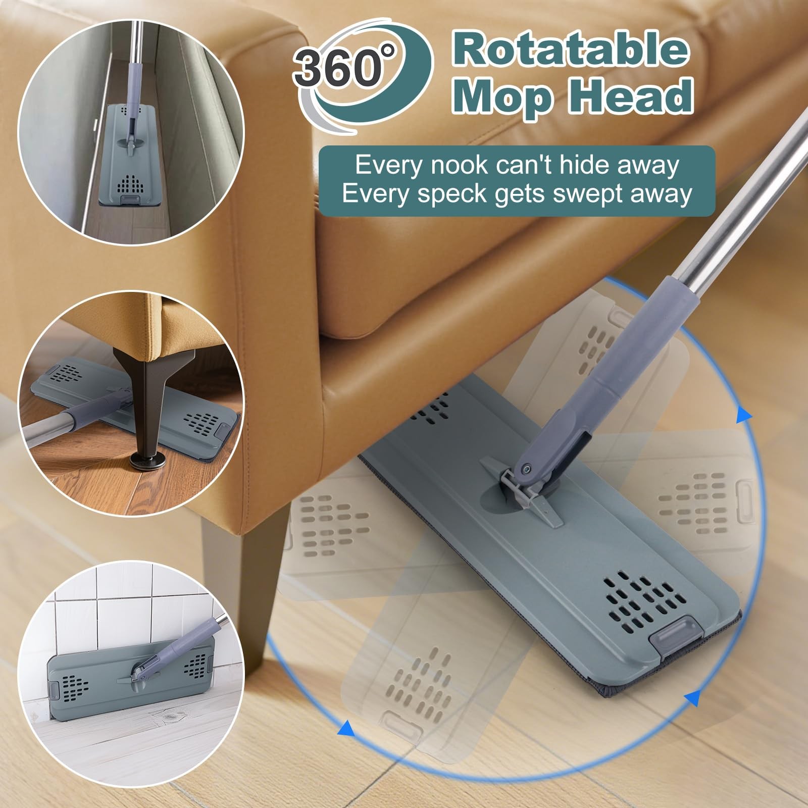 Flat Mop with 3 Pads, Microfiber Mops for Floor Cleaning Adjustable Handle 29…