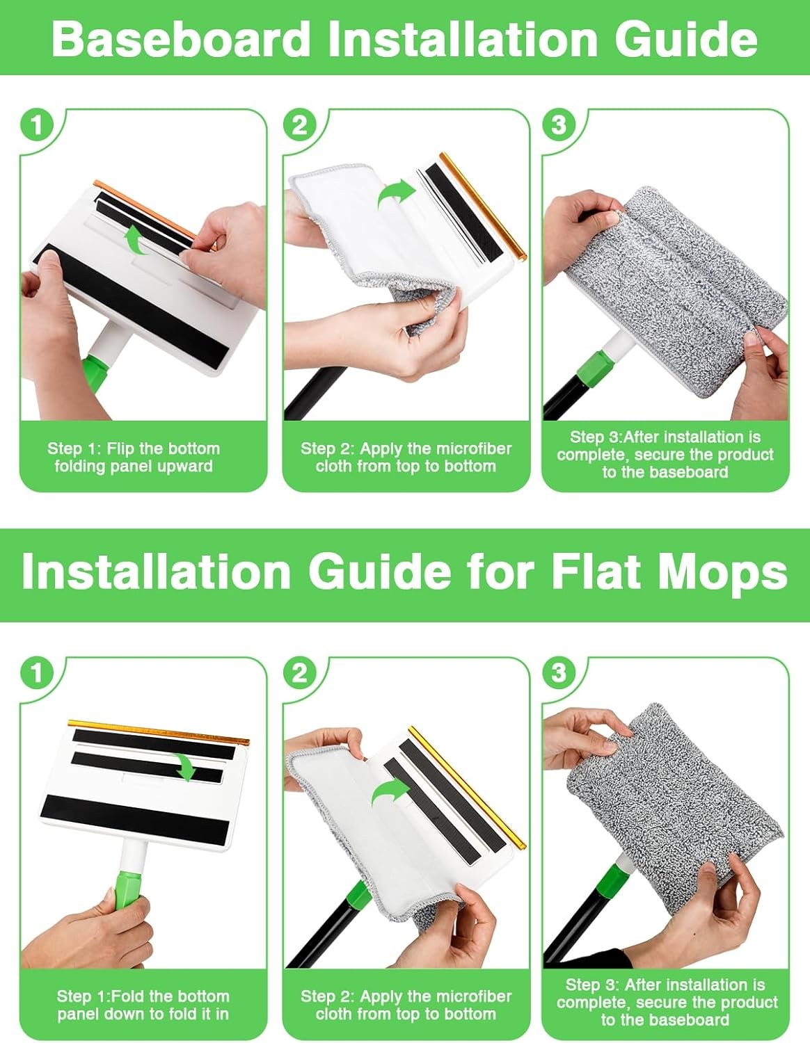 4in1 Baseboard Cleaning Tool with Handle 5 Reusable Pads 1 Stiff Bristle Brush C