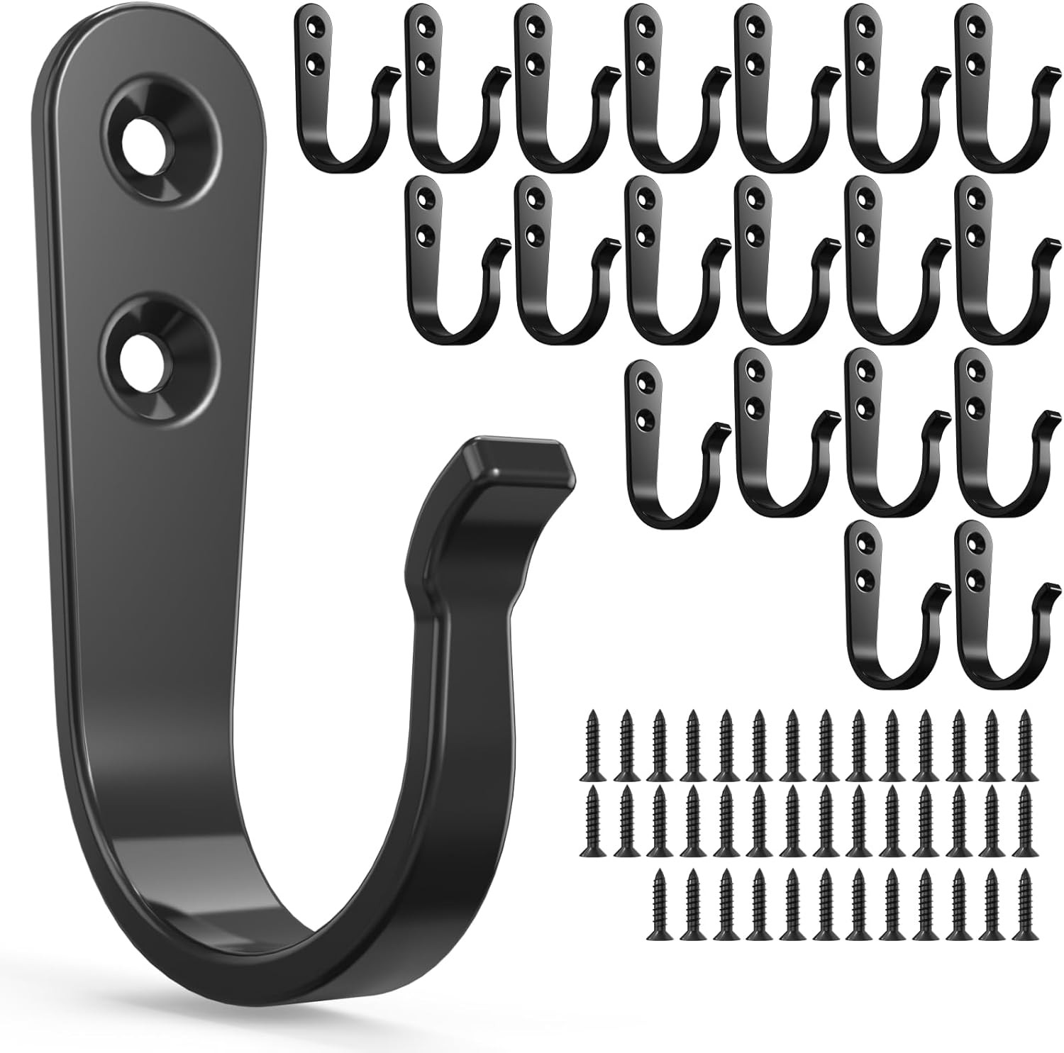 20-Pack Towel Hooks for Bathroom, Heavy Duty Black Metal Wall Hooks for Robe,