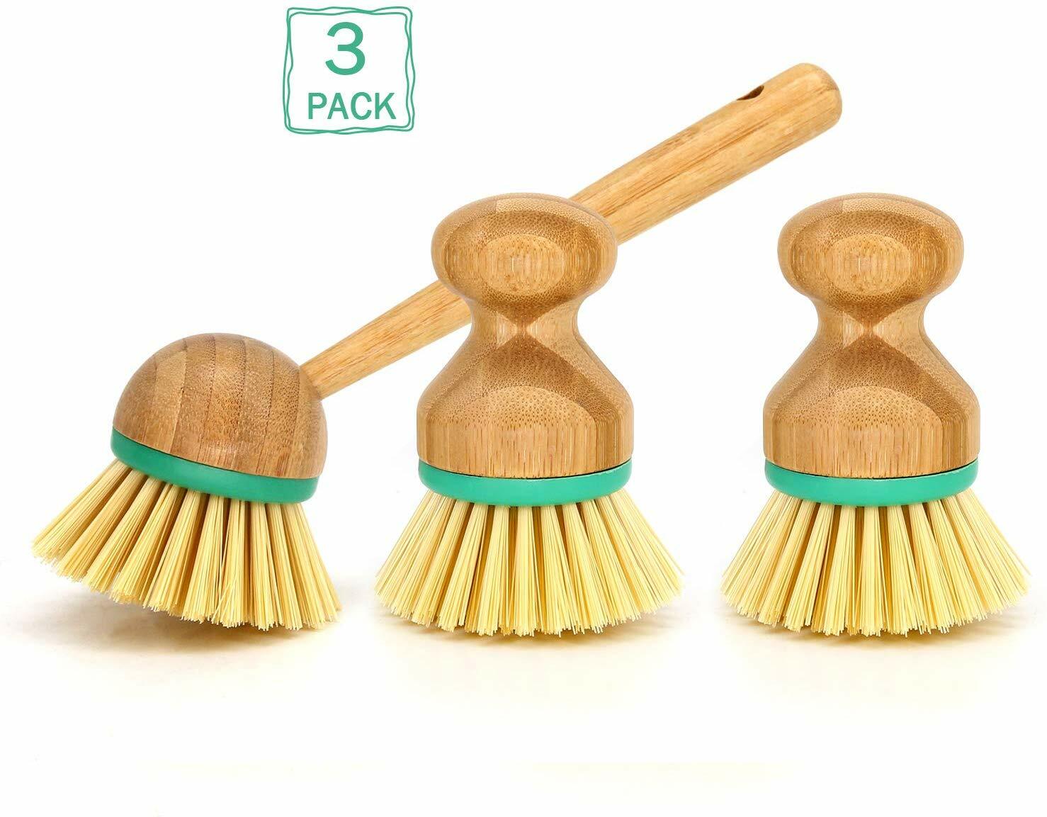 3 Piece Bamboo Dish Scrub Kitchen Cleaning Brush Scrubber Household Bathroom Use