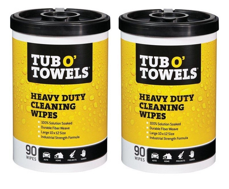 2 ~ Tub O’ Towels Heavy Duty Fiber Weave Cleaning Wipes 12 in. W X 10 in. L 90pk