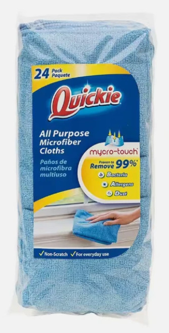 Quickie 14 in. x 14 in. Microfiber Cloth Towels Blue Reusable Cleaning 24-Pack