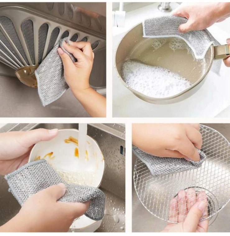 3/6/12 Pcs Multifunctional Non-Scratch Mesh Wire Dish Washing Cleaning Cloth Rag