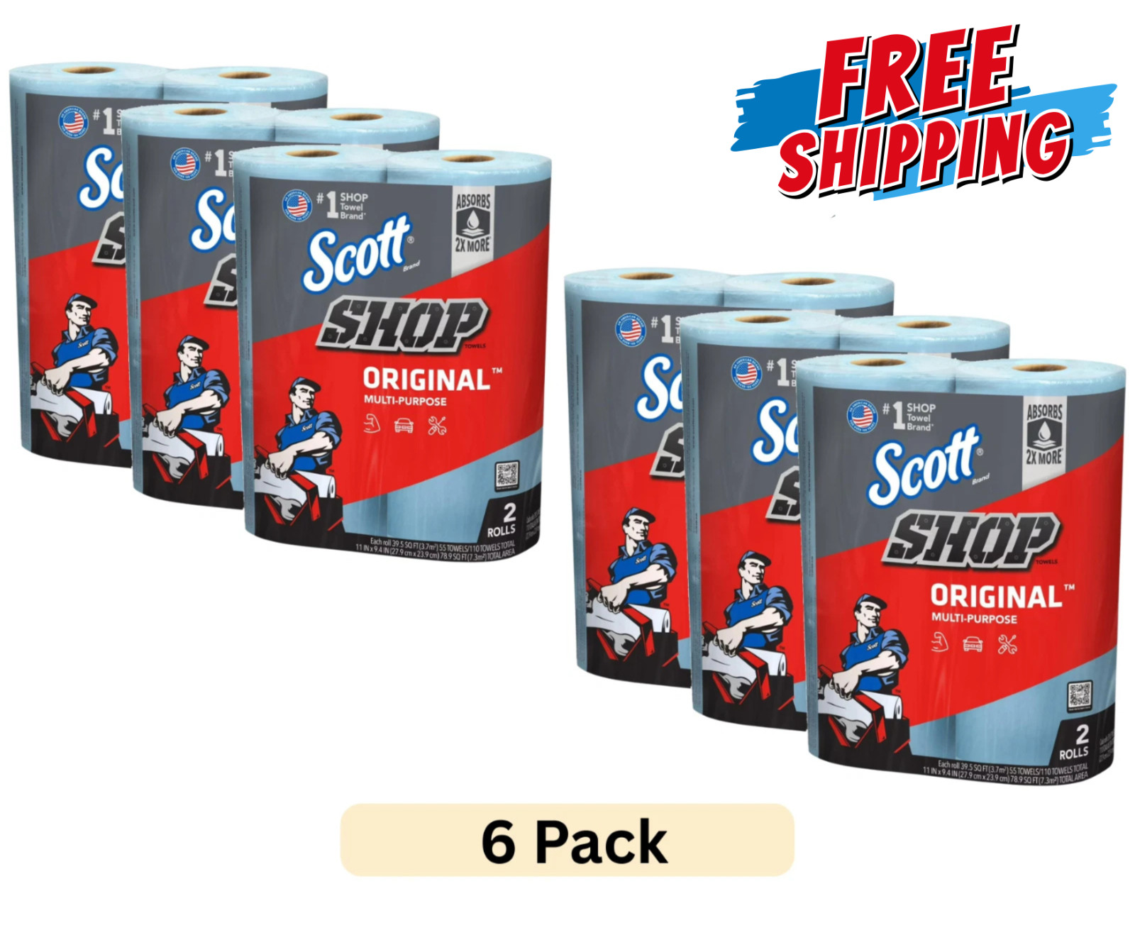Scott Professional Multi-Purpose Shop Towels, 55 Sheets per Roll, 12 Ct