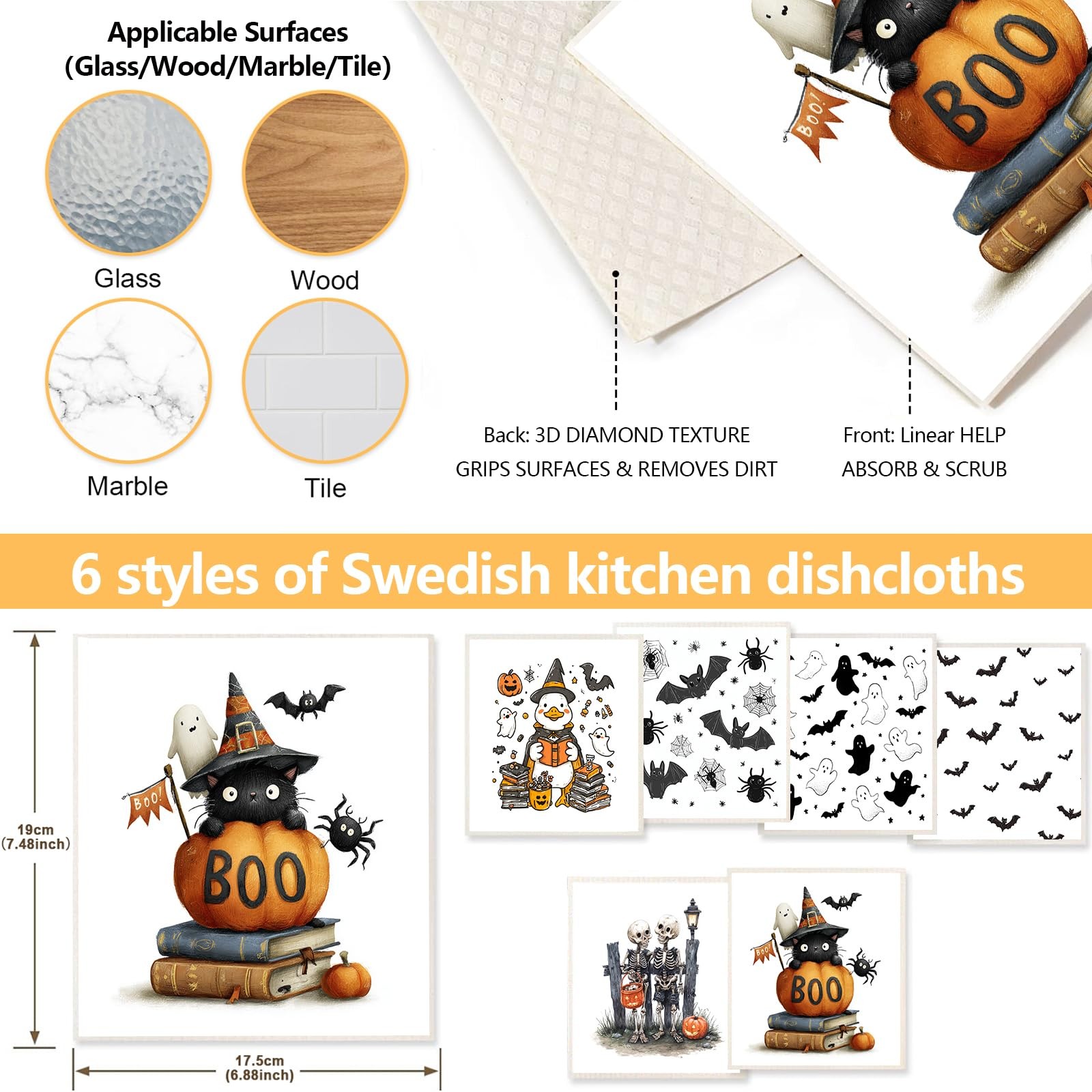 6 Pack Swedish Dishcloths for Kitchen Reusable Dish Paper Towels Wash Cloths…