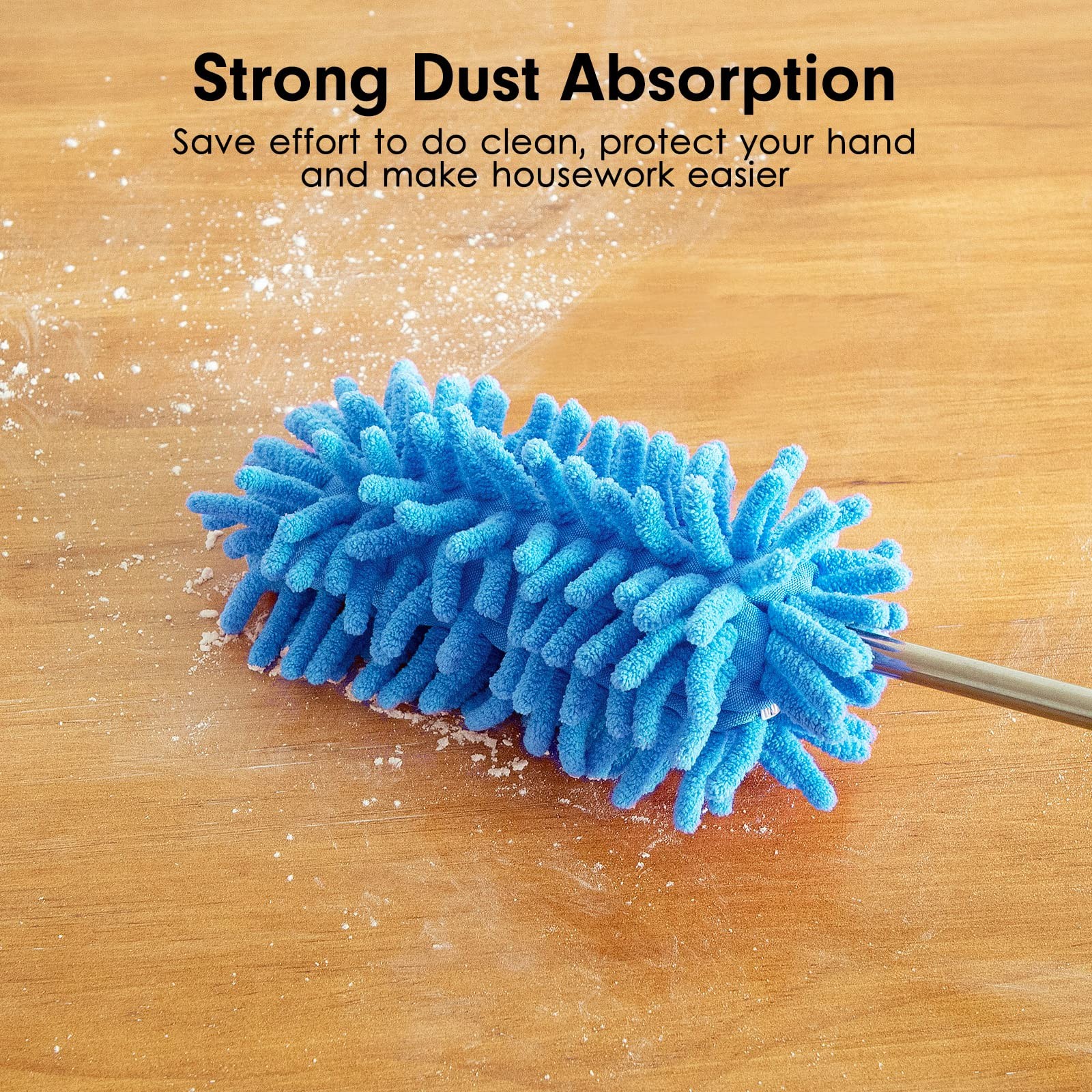 Microfiber Duster for Cleaning, Tukuos Hand Washable 2 Attachments, Blue