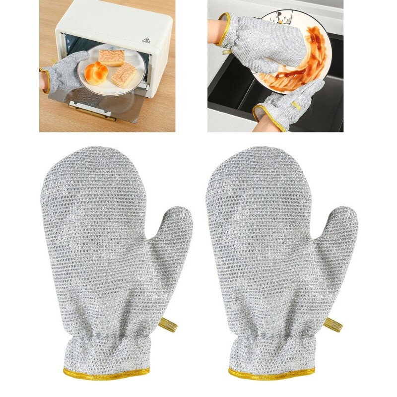 2pcs Reliable Silver Wire Cleaning Gloves Dishcloth NonSlip and Easy to Grip