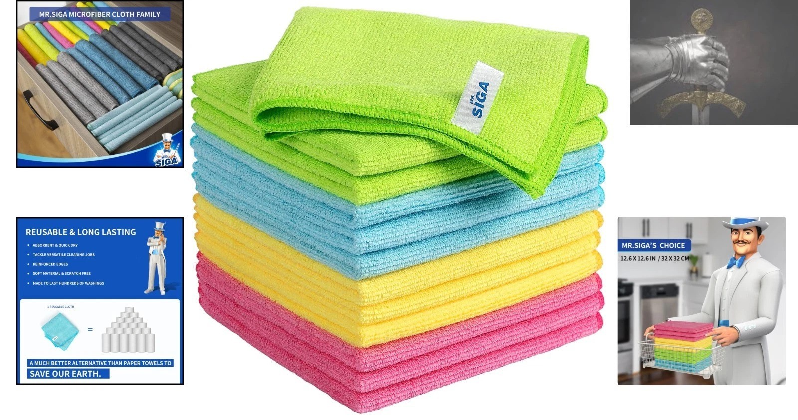 Microfiber Cleaning Cloth Set – 12 Pack of 12.6″ Ultra Absorbent Towels