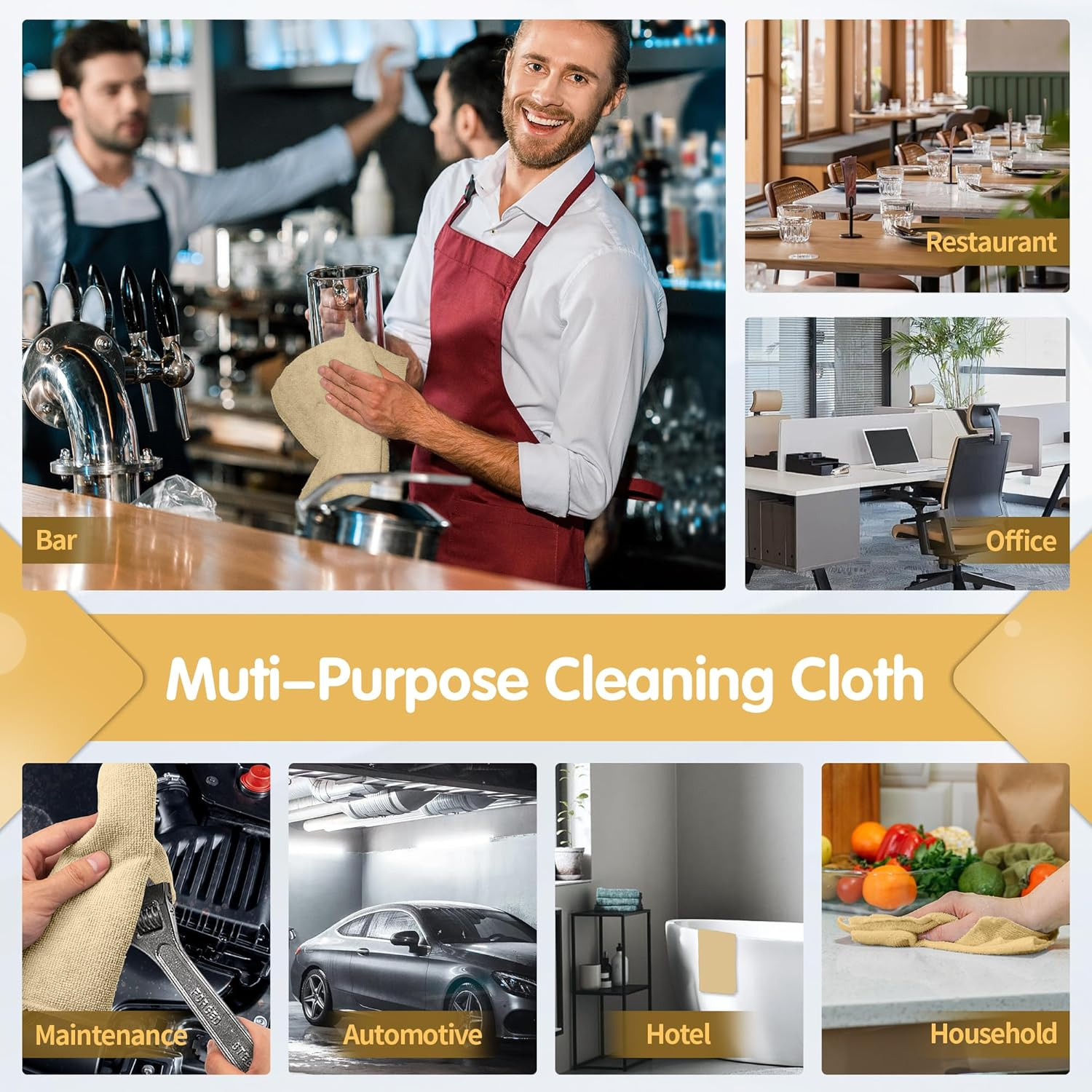 Beige Microfiber Cleaning Cloth -Pack of 8, Highly Absorbent Cleaning Rags, 16″X