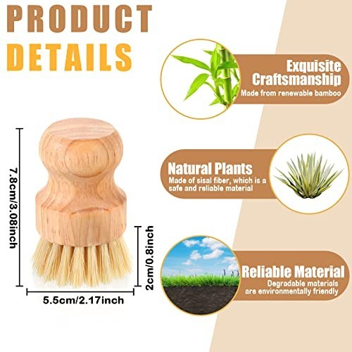 Bamboo Dish Scrub Brushes 50 Pack Wooden Kitchen Scrubbers Natural Sisal