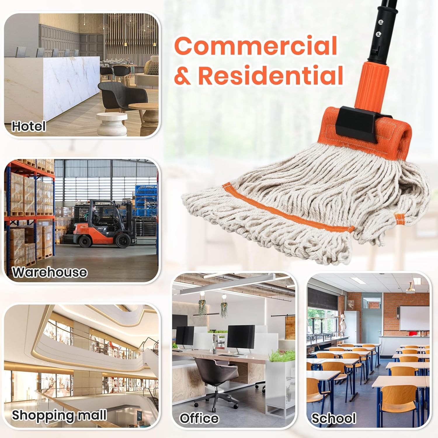 58″ Commercial Heavy Duty Industrial String Cotton Mop Wet Janitor FloorCleaning
