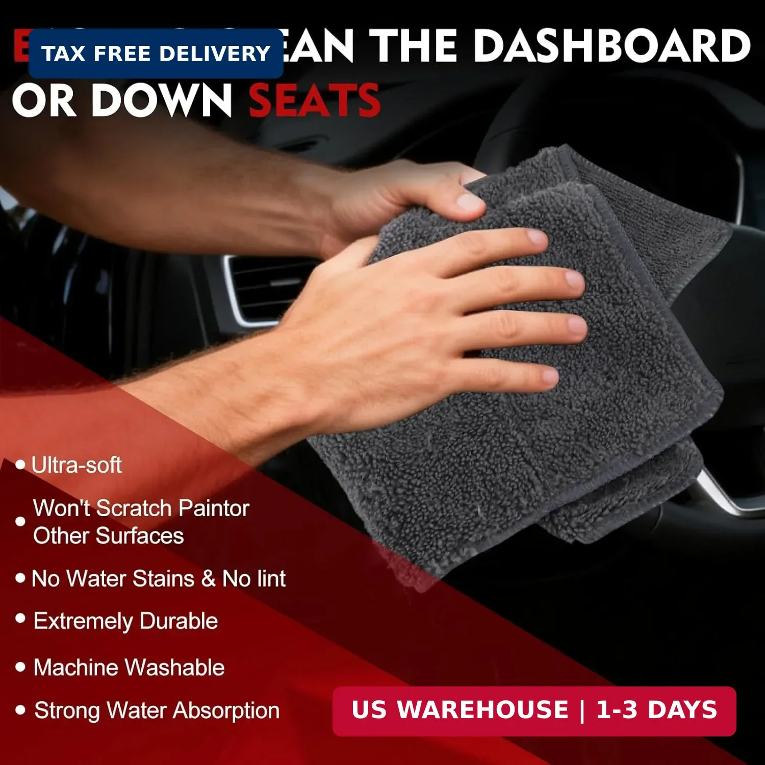 Puomue 12 Pack Microfiber Cleaning Cloth for Cars, 12″ X 12″ Car Microfiber Towe