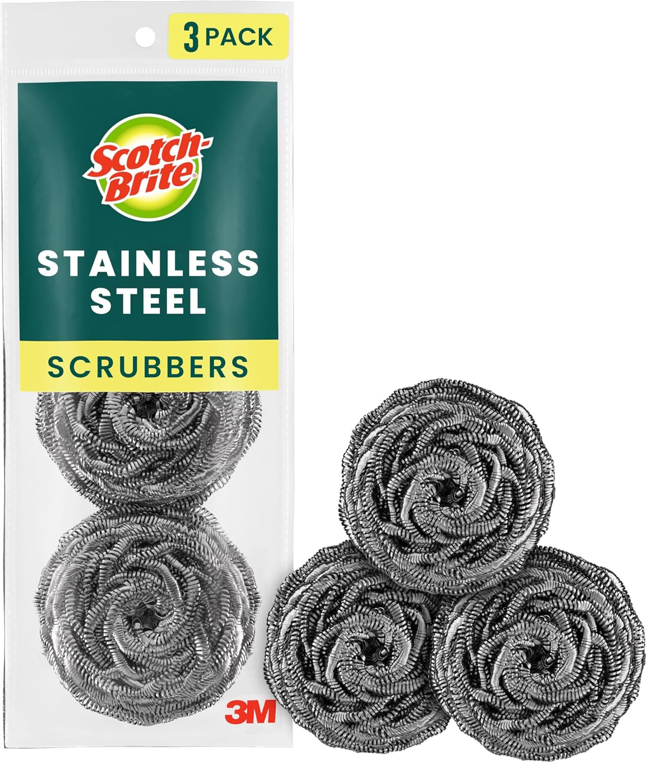 Scotch-Brite Stainless Steel Scrubbers, Scouring Pads for Cleaning Tough Baked-O