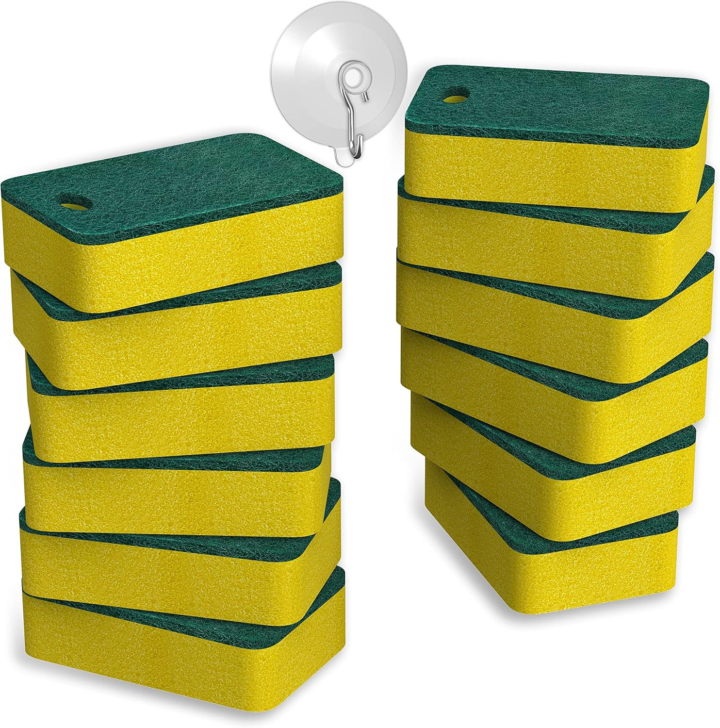Kitchen Sponges 12 Pack, Heavy Duty Dual-Sided Scrub Sponges, Yellow/Green |