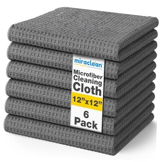 Microfiber Towels for Cars 12 x 12 inches Microfiber Towel, 6 Pack Waffle Weave