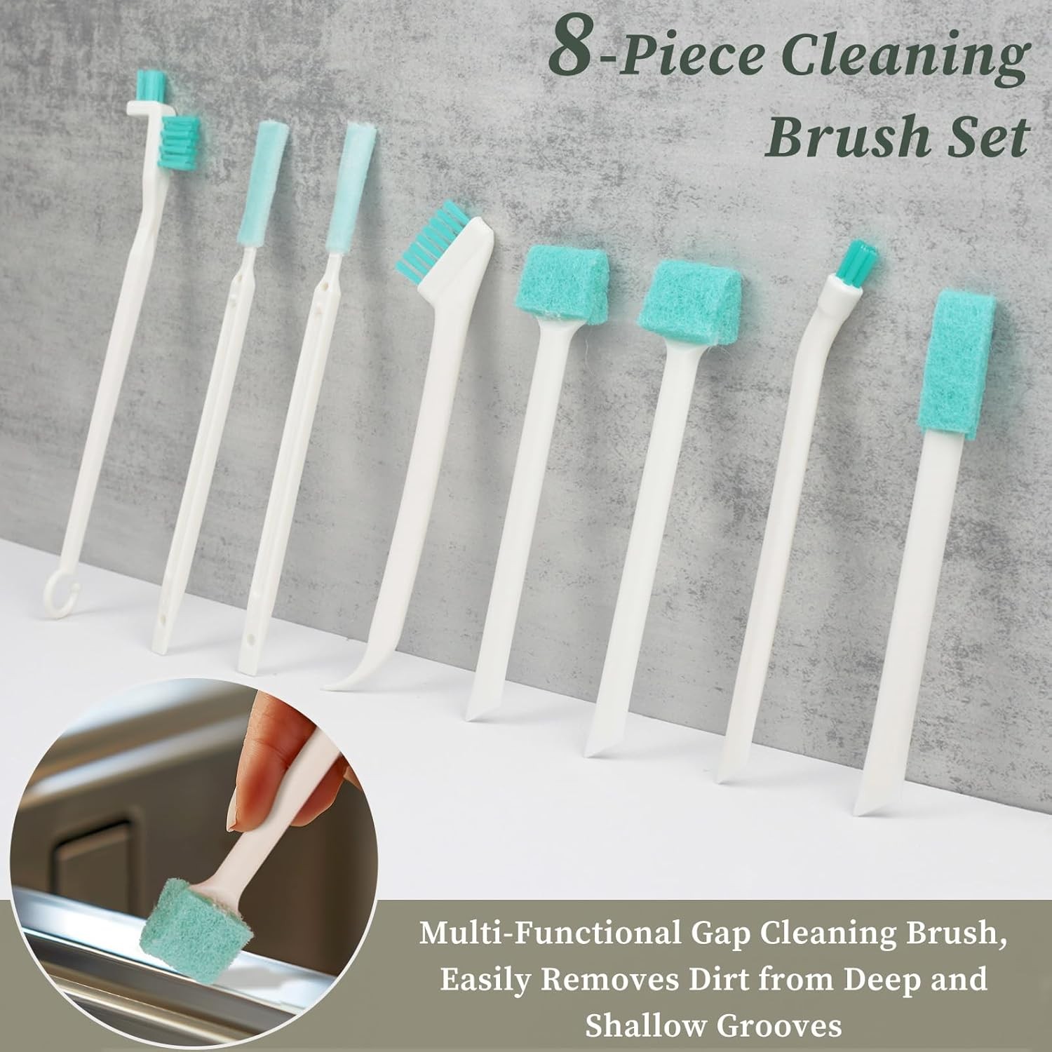 8-Piece Small Cleaning Brush Set for Tight Spaces, Mini Crevice Brushes for