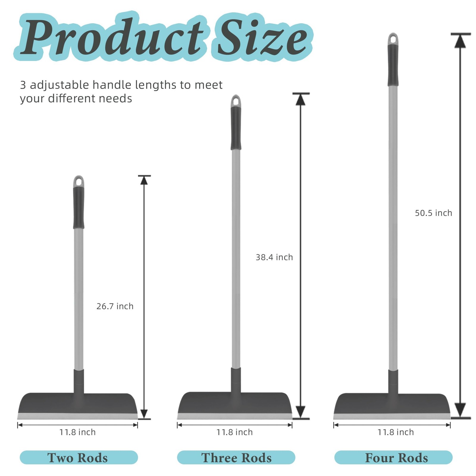 AONEZ Floor Scrub Brush with Long Handle – Adjustable 2 Grey & Black