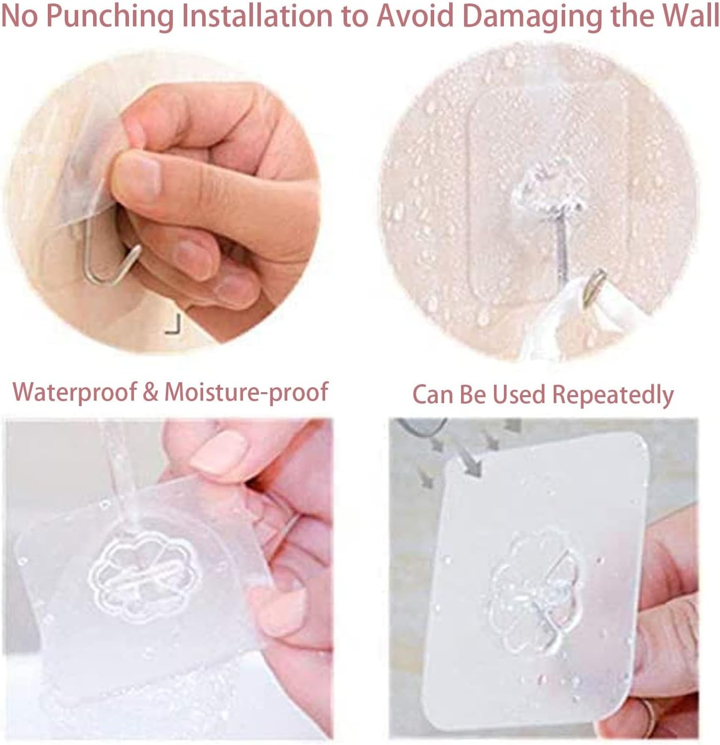 Adhesive Wall Hooks for Hanging Heavy Duty 50 lbs Large Hooks for Walls No