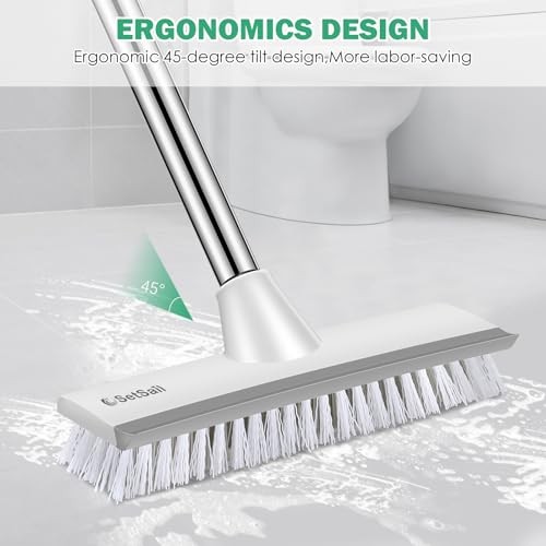 Floor Scrub Brush with 51-Inch Long Adjustable Grey White-standard-1 Pack