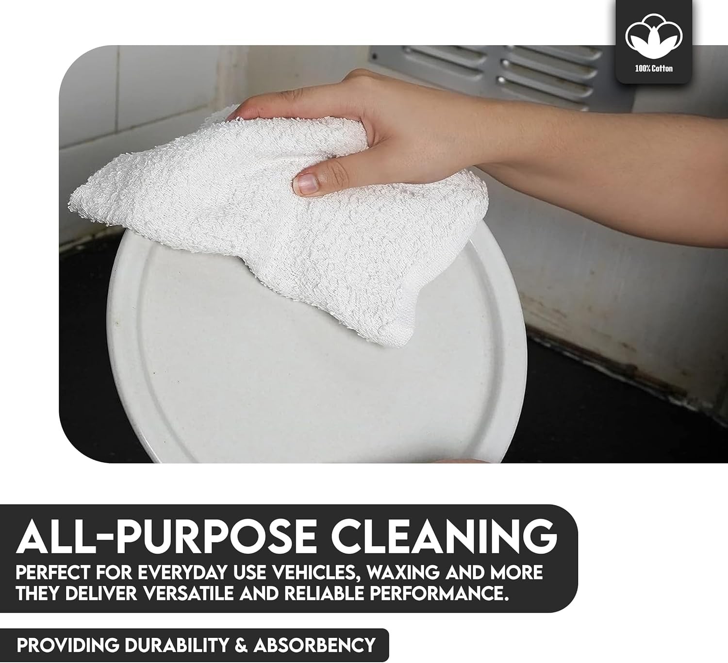 Terry Towels Pack of 120 (14″ X 17″ Inches) 100% Cotton Terry Barmop Towels –