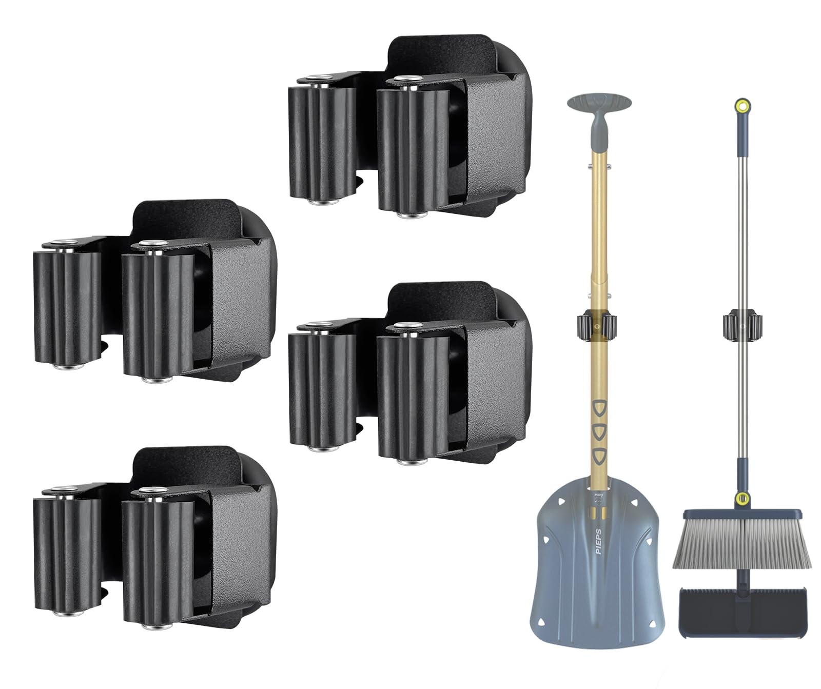 MagitcSee Upgraded Magnetic Broom and Mop Holder Wall 4 Pcs, Black-8 Magnets