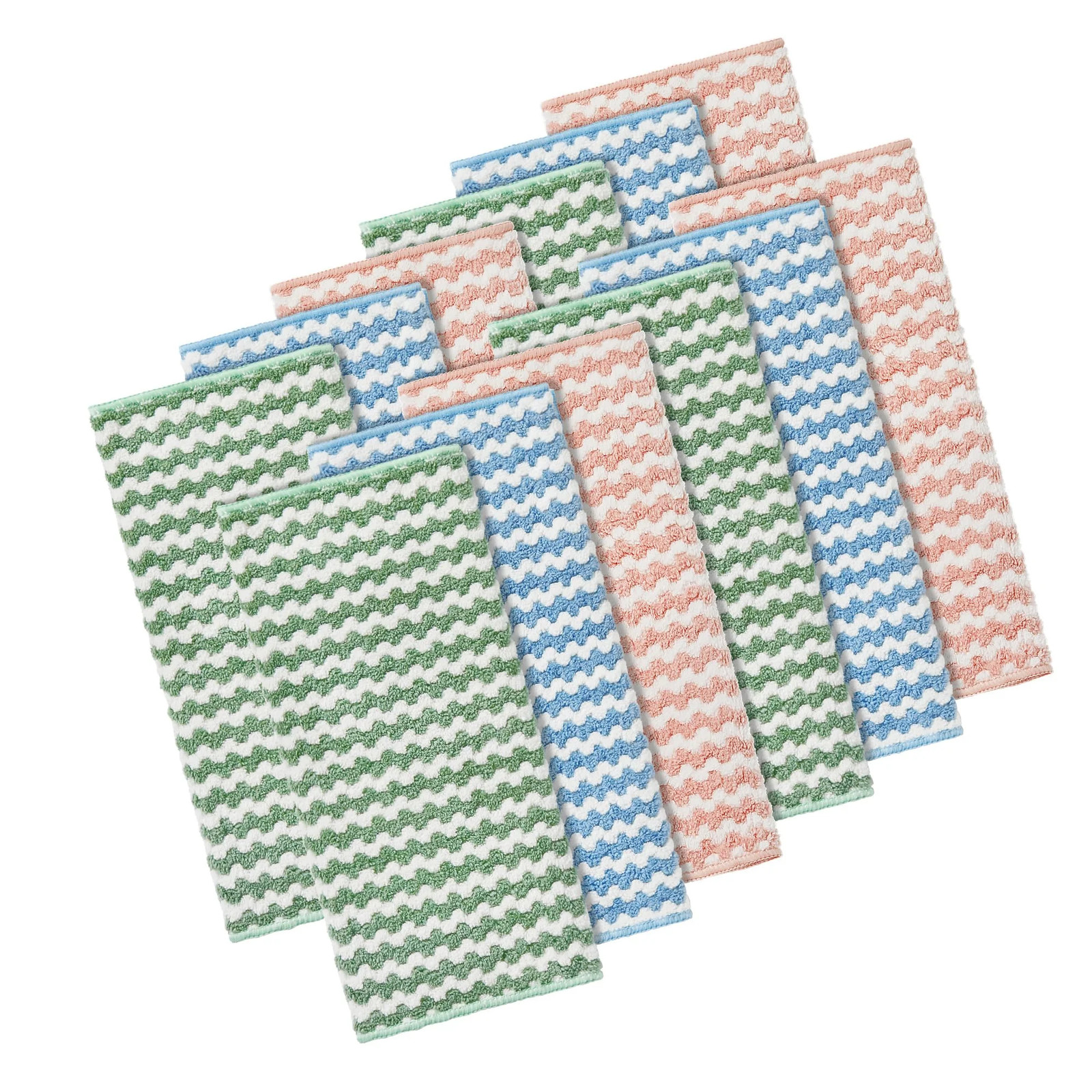Microfiber Household Cleaning Cloths, 12 Pack, Multicolor[Pink+Blue+Green], 12 C