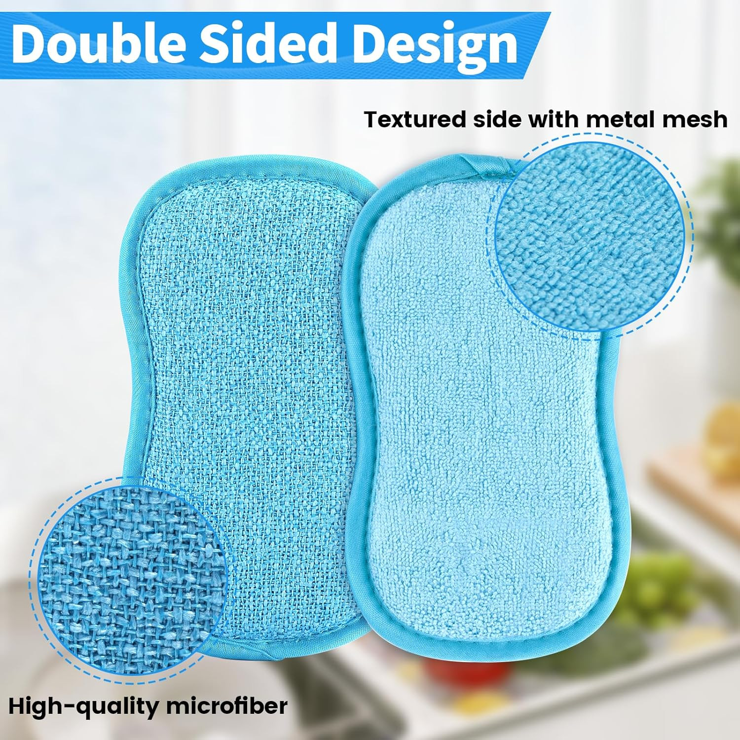 6 Pack Non-Scratch Microfiber Cleaning Sponges Dish Scrubber Scouring Pad