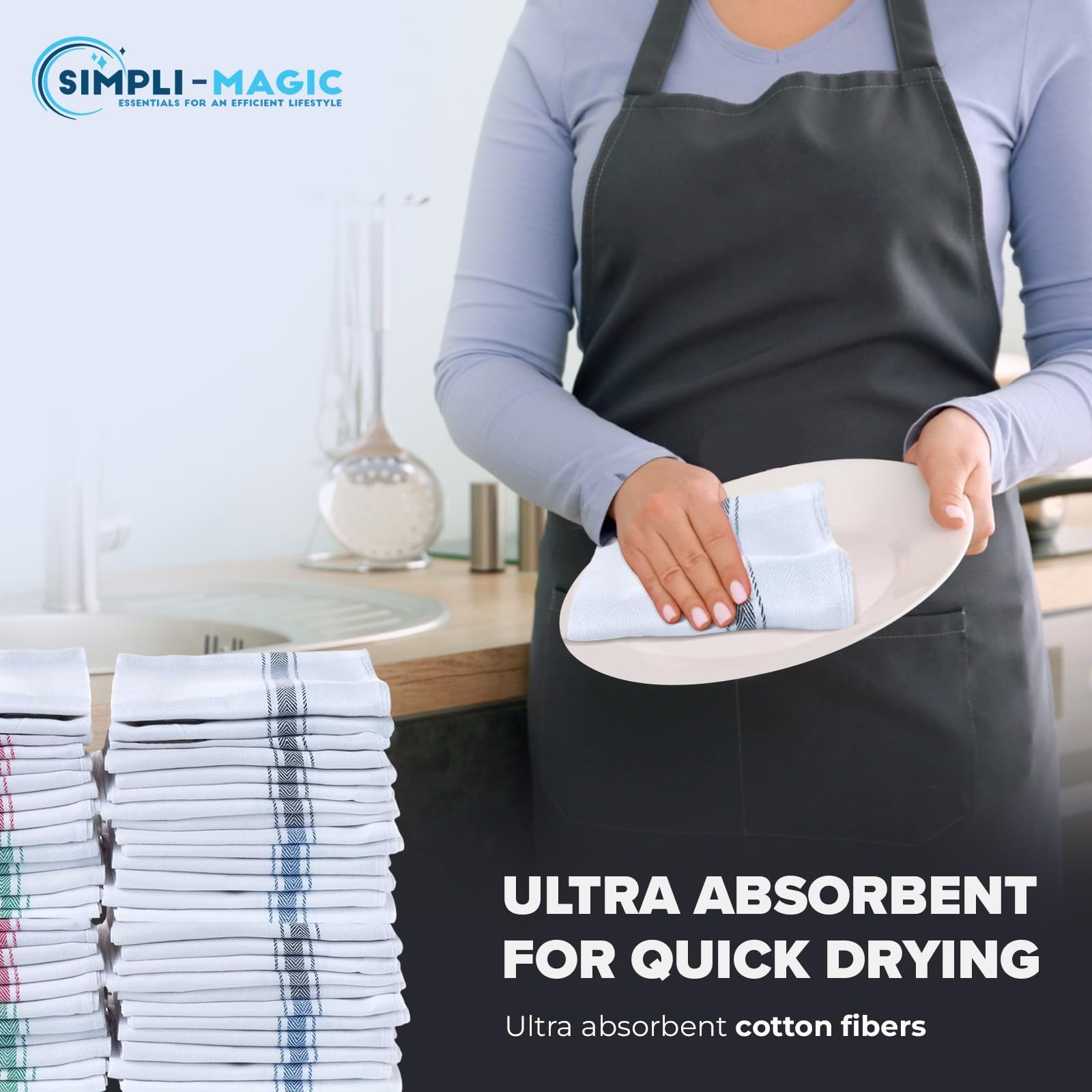 Simpli Magic Cotton Herringbone Dish Towels 15 x25 (30 Pack) High Absorbent
