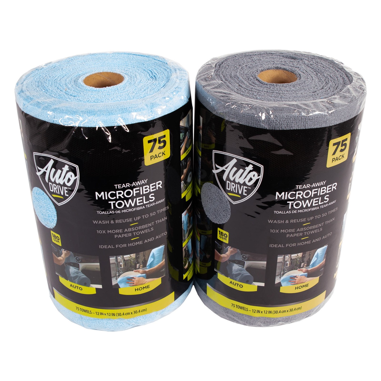 Auto Drive Tear Away Car Wash Multi-Purpose Microfiber Towel Roll, 75 Pack