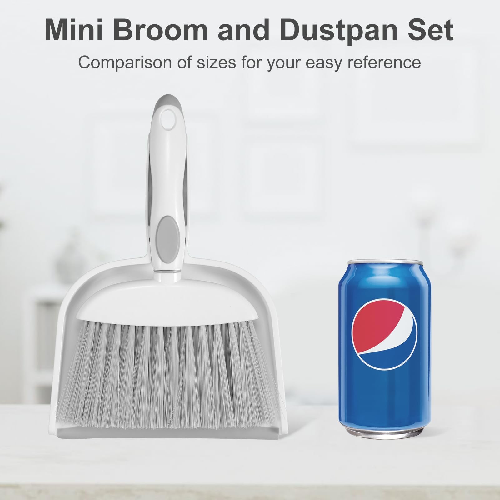 NACENA Small Dust Pan and Brush Set, Mini Broom 1-Pack, Grey White