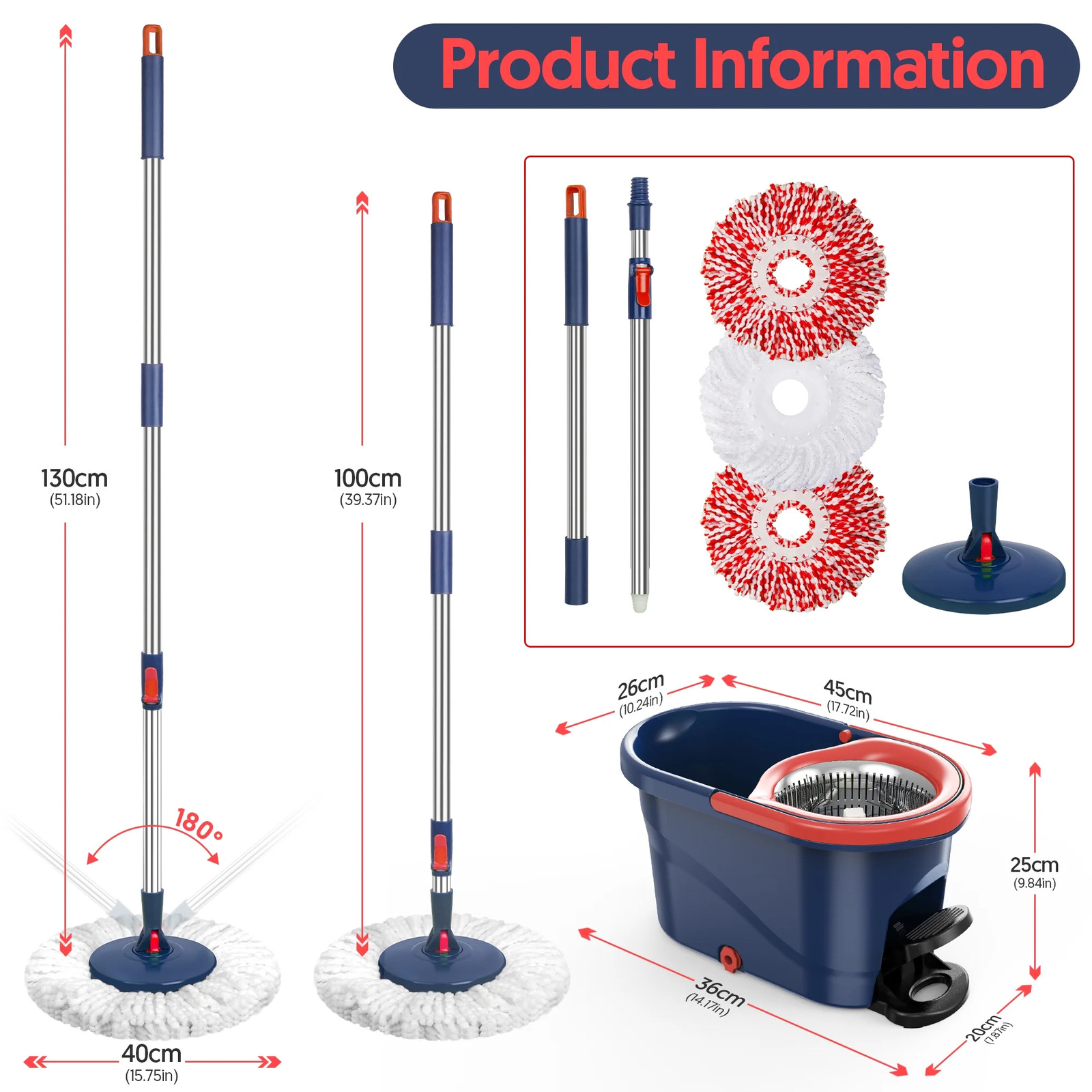 Spin Mop Bucket with Foot Pedal Wringer System Set Floors Cleaning No Mess