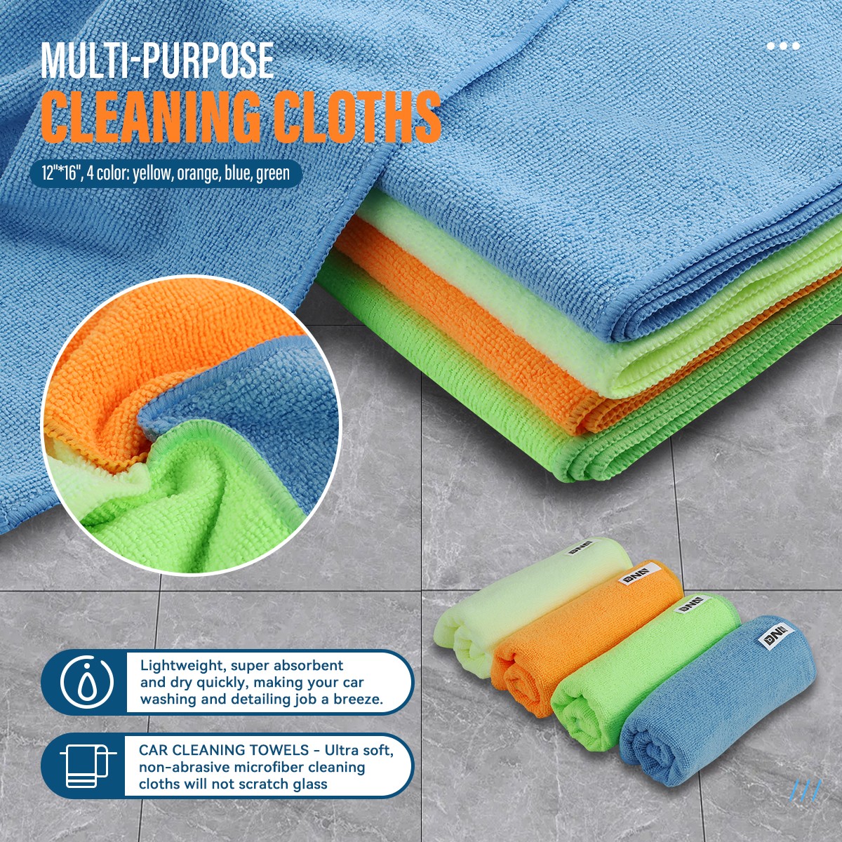 48pcs 12×16 Inch Durable Ultra Soft Microfiber Cleaning Cloth Towel Rag Car Wash