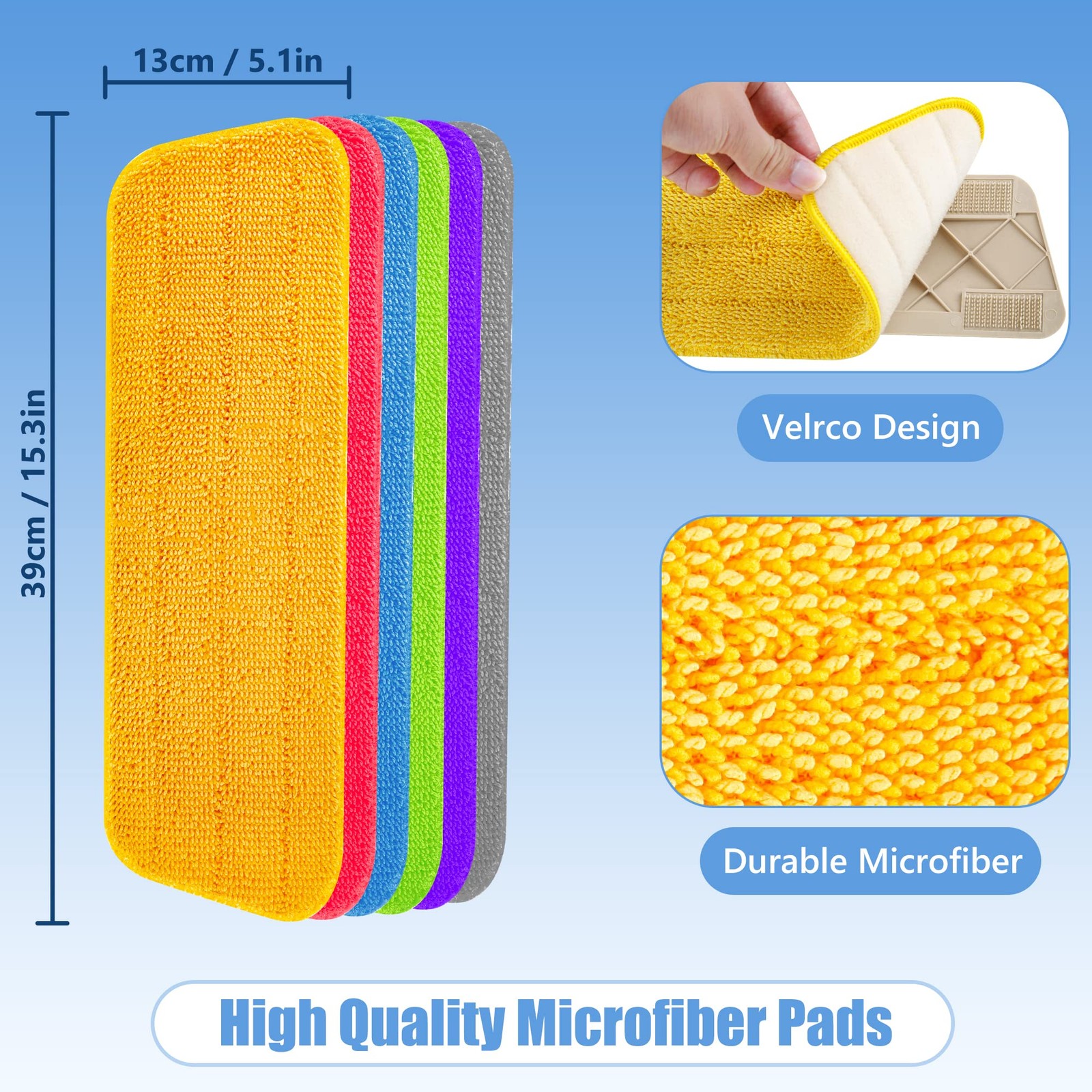 Reble Microfiber Mop Pads, 6 Pack, Fits 13-15 Inch Spray Mop
