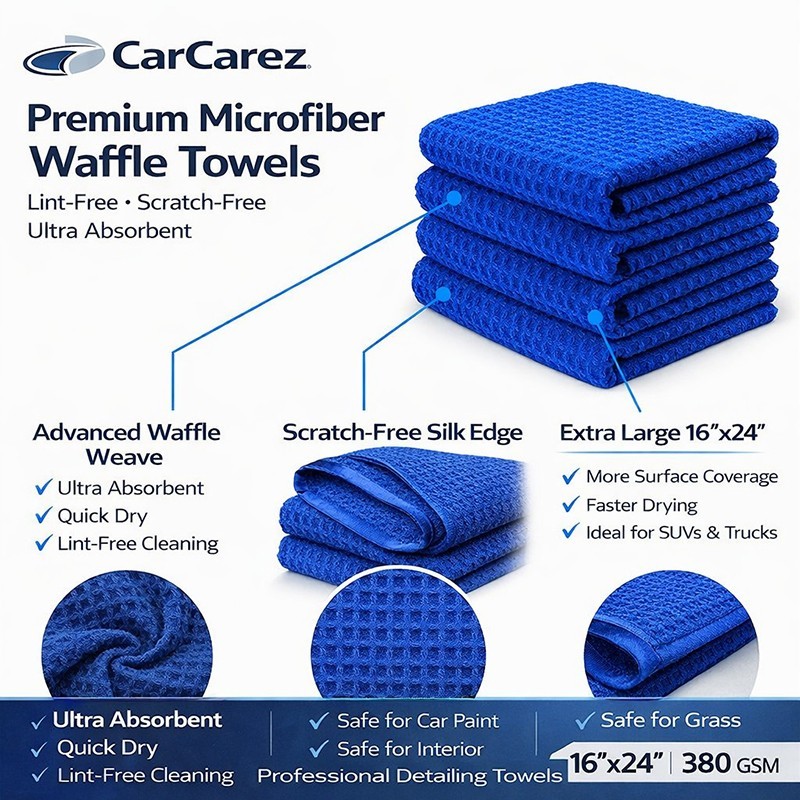 CarCarez Waffle Microfiber Towels 16×24 380GSM Bulk 120 Pack Detailing Cloth