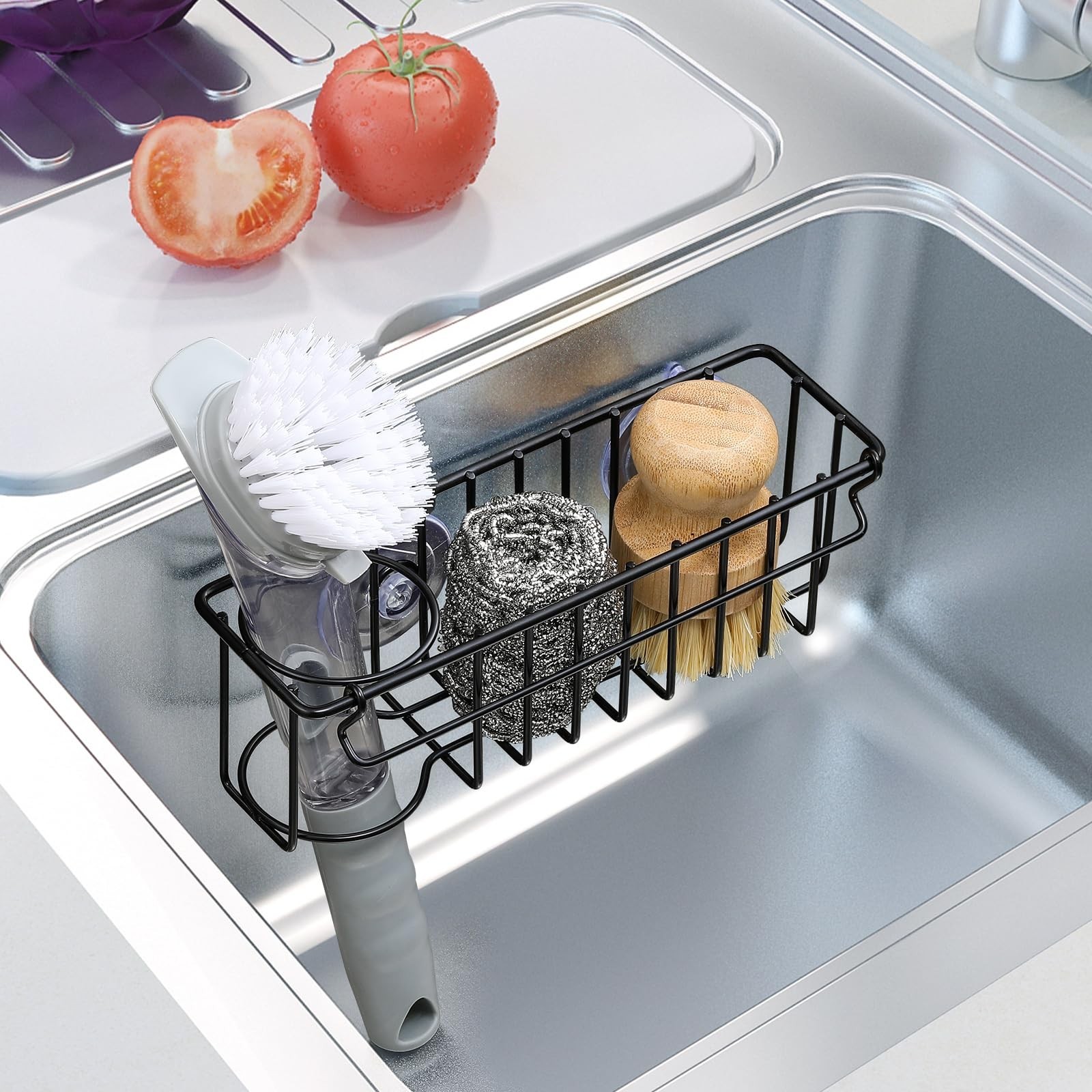 3-In-1 Sponge Holder for Kitchen Sink, 2 Type Suspension Options (Suction Cup…